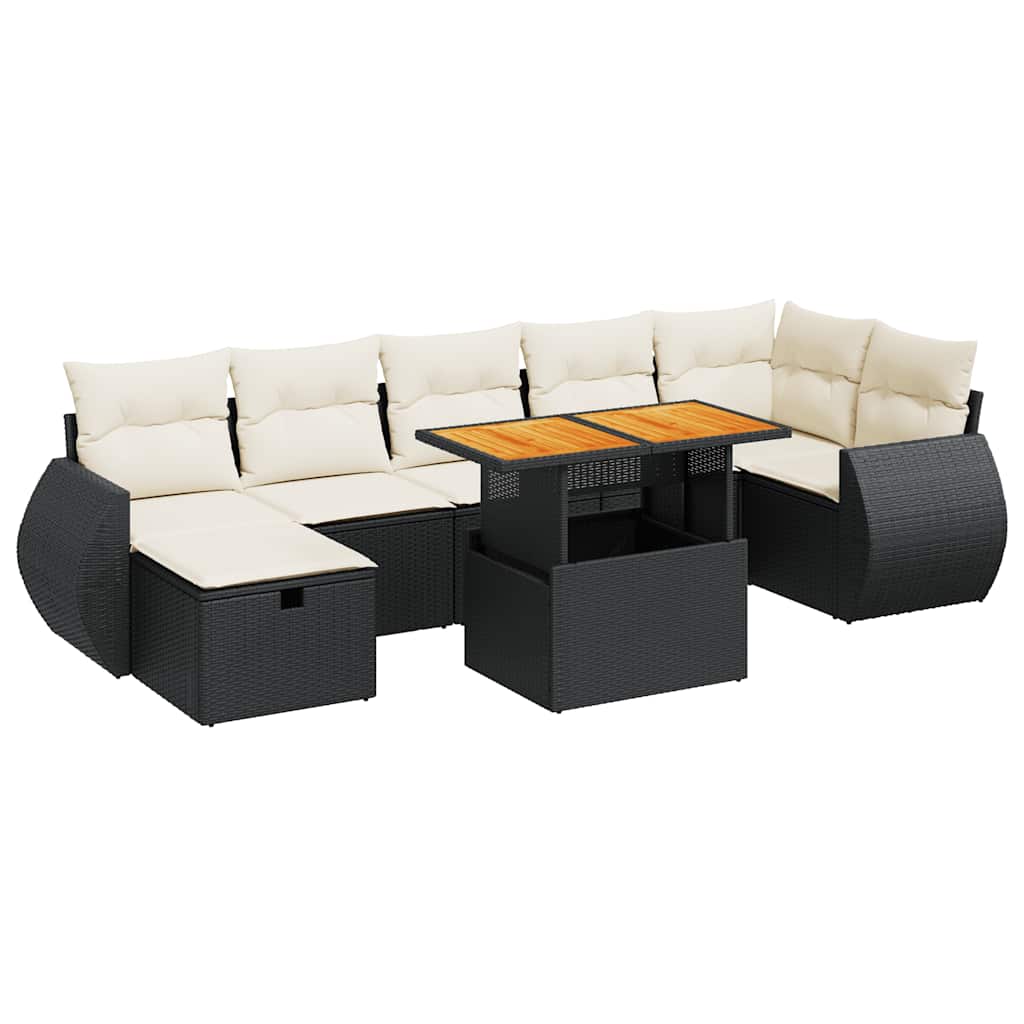 5 Piece Garden Sofa Set with Cushions Black Poly Rattan Acacia