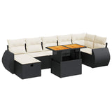 5 Piece Garden Sofa Set with Cushions Black Poly Rattan Acacia - Front View