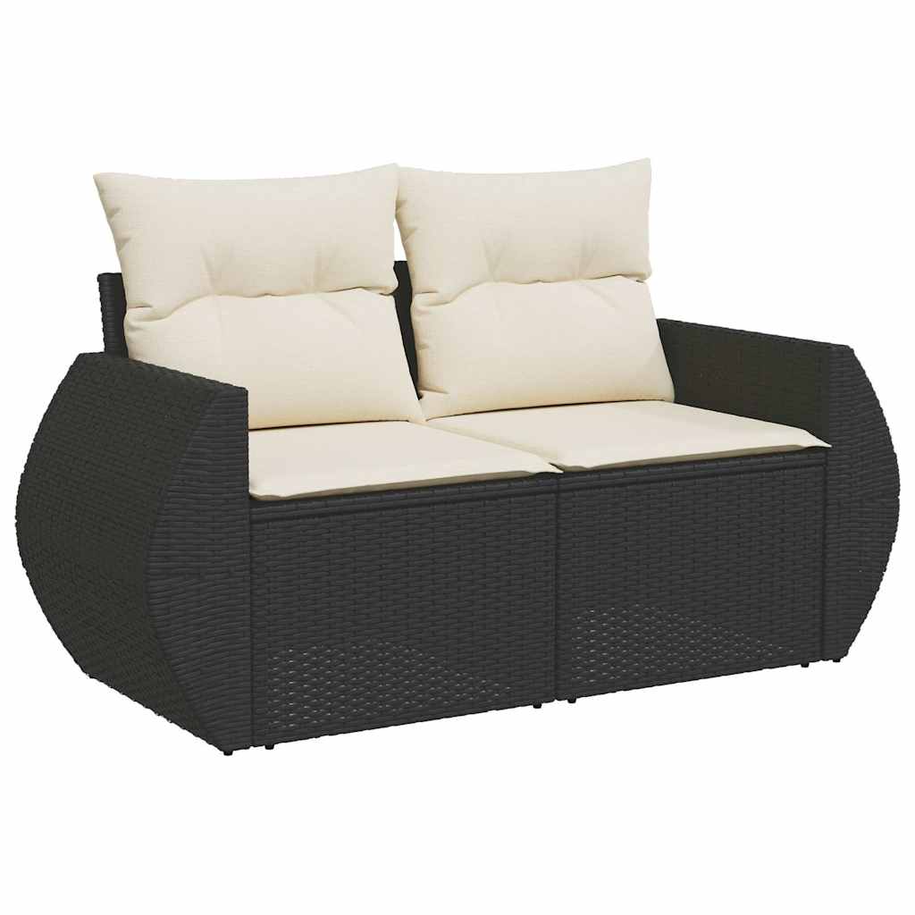 5 Piece Garden Sofa Set with Cushions Black Poly Rattan Acacia