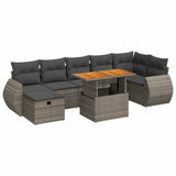 5 Piece Garden Sofa Set with Cushions Grey Poly Rattan Acacia - Front View