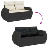 9 Piece Garden Sofa Set with Cushions Black Poly Rattan Acacia - Extra Image