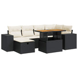 8 Piece Garden Sofa Set with Cushions Black Poly Rattan Acacia - Front View
