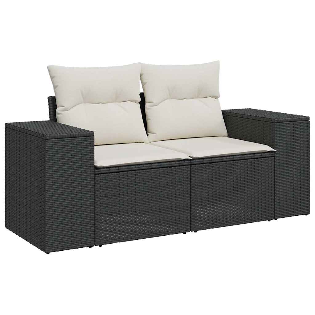 8 Piece Garden Sofa Set with Cushions Black Poly Rattan Acacia