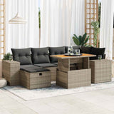8 Piece Garden Sofa Set with Cushions Grey Poly Rattan Acacia