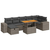 5 Piece Garden Sofa Set with Cushions Grey Poly Rattan Acacia - Front View