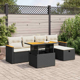 6 Piece Garden Sofa Set with Cushions Black Poly Rattan