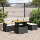 6 Piece Garden Sofa Set with Cushions Black Poly Rattan