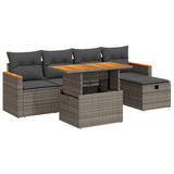 6 Piece Garden Sofa Set with Cushions Grey Poly Rattan - Front View