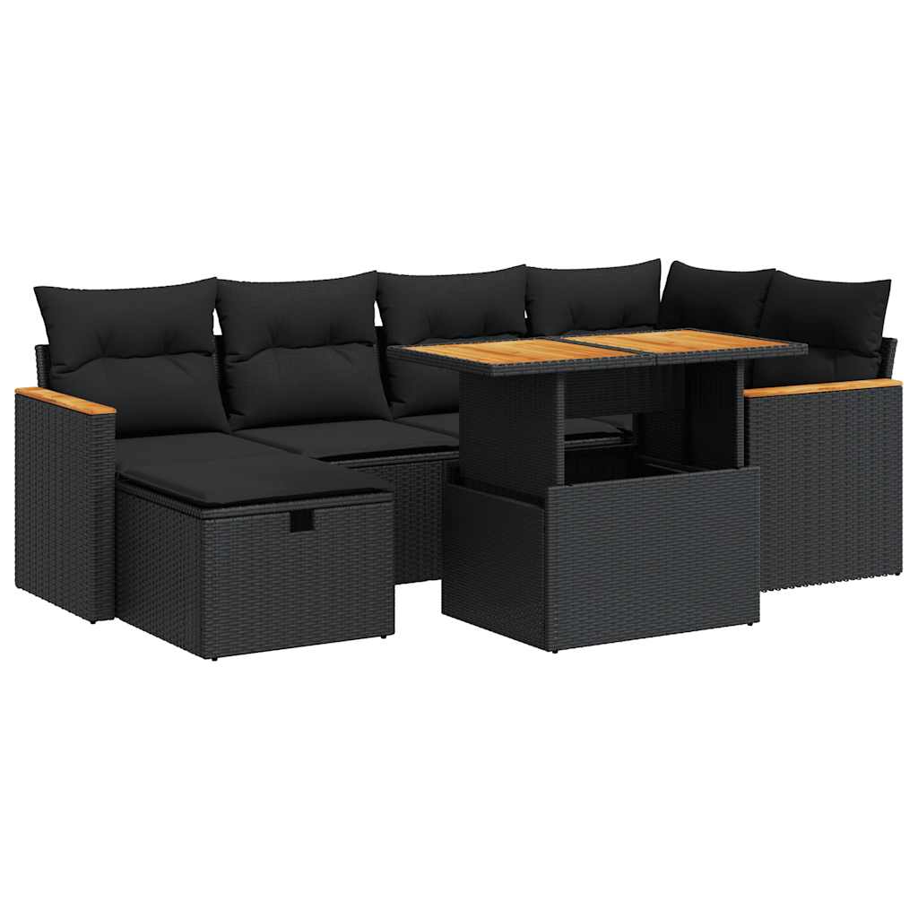 8 Piece Garden Sofa Set with Cushions Black Poly Rattan