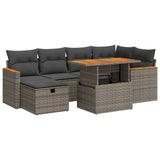 8 Piece Garden Sofa Set with Cushions Grey Poly Rattan - Front View