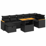 5 Piece Garden Sofa Set with Cushions Black Poly Rattan - Front View