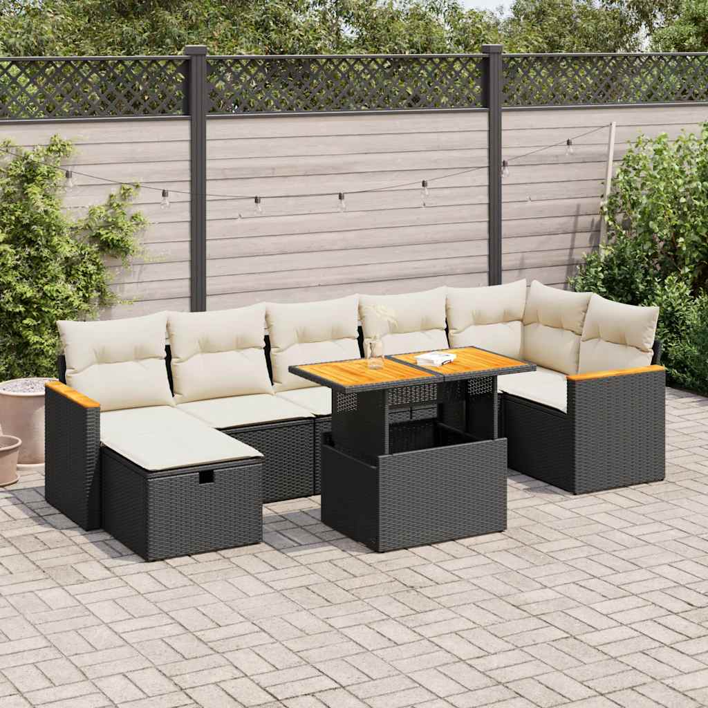 5 Piece Garden Sofa Set with Cushions Black Poly Rattan