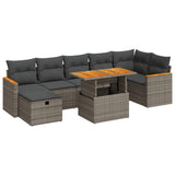 5 Piece Garden Sofa Set with Cushions Grey Poly Rattan - Front View