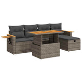 6 Piece Garden Sofa Set with Cushions Grey Poly Rattan - Front View