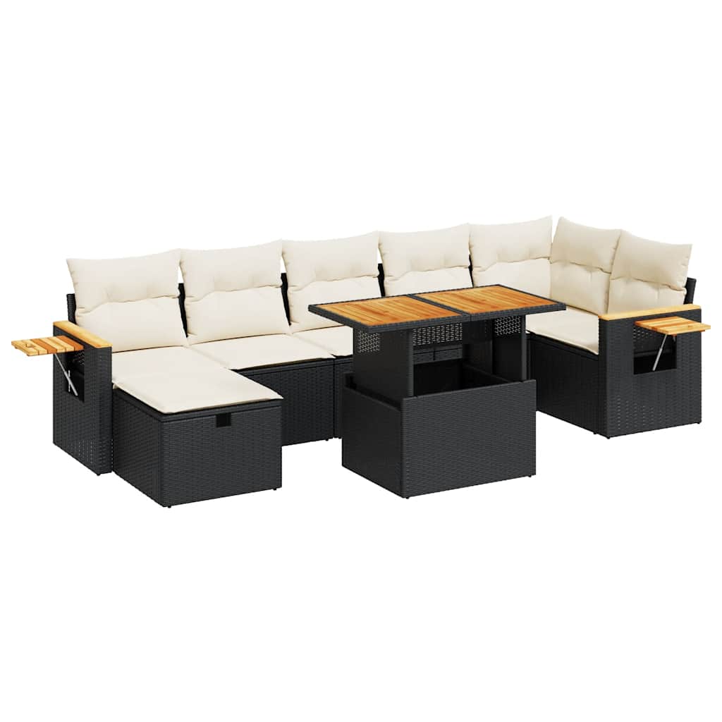 5 Piece Garden Sofa Set with Cushions Black Poly Rattan
