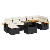 5 Piece Garden Sofa Set with Cushions Black Poly Rattan - Front View