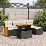 6 Piece Garden Sofa Set with Cushions Black Poly Rattan