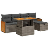 6 Piece Garden Sofa Set with Cushions Grey Poly Rattan - Front View