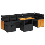 5 Piece Garden Sofa Set with Cushions Black Poly Rattan - Front View