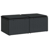 2 Piece Garden Sofa Set with Cushions Black Poly Rattan Acacia - Front View