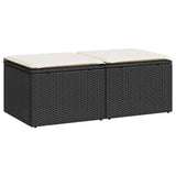 2 Piece Garden Sofa Set with Cushions Black Poly Rattan Acacia - Front View