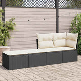 2 Piece Garden Sofa Set with Cushions Black Poly Rattan Acacia - Side View