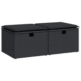 2 Piece Garden Sofa Set with Cushions Black Poly Rattan Acacia - Front View