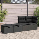 2 Piece Garden Sofa Set with Cushions Black Poly Rattan Acacia - Side View