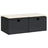 2 Piece Garden Sofa Set with Cushions Black Poly Rattan Acacia - Front View
