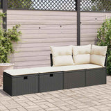2 Piece Garden Sofa Set with Cushions Black Poly Rattan Acacia - Side View