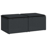 2 Piece Garden Sofa Set with Cushions Black Poly Rattan Acacia - Front View