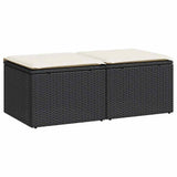 2 Piece Garden Sofa Set with Cushions Black Poly Rattan Acacia - Front View