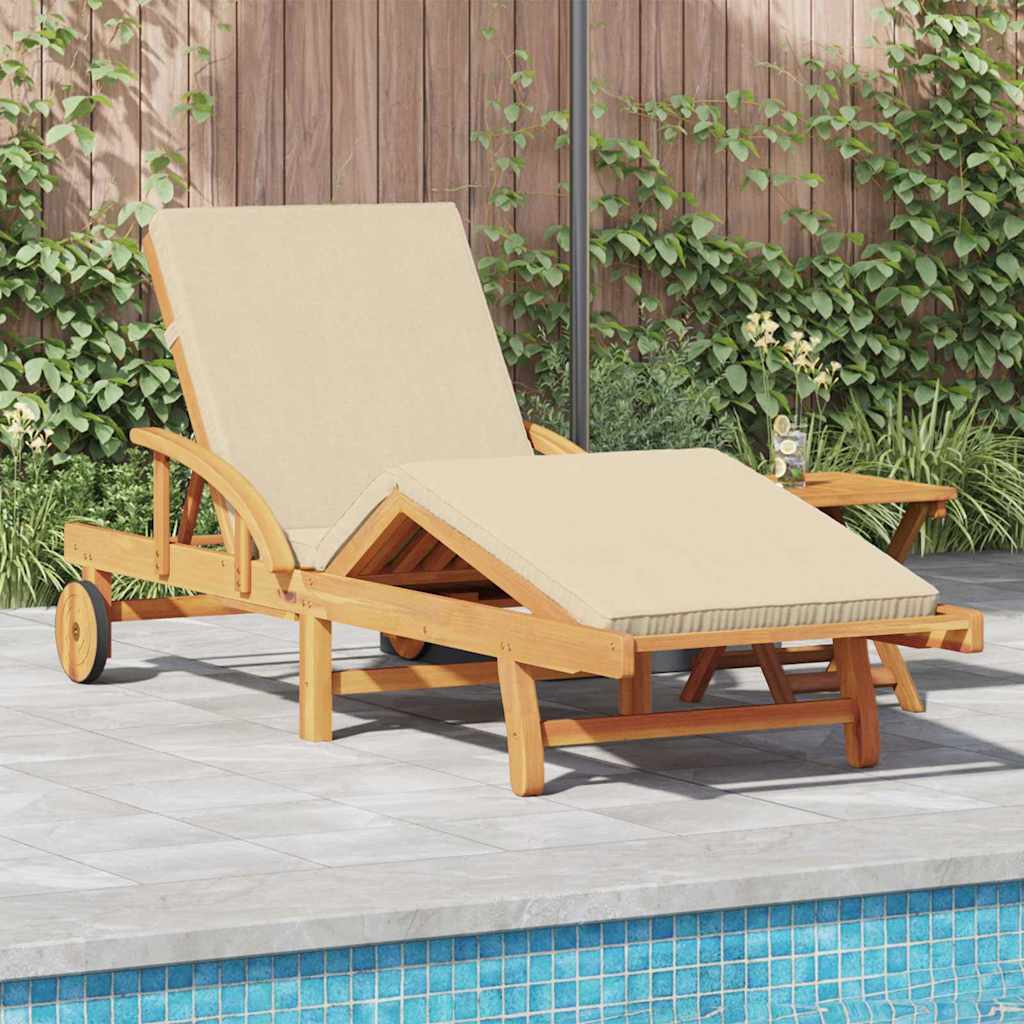 Sun Lounger Beige 200 x 67 x 84 cm Solid Acacia Wood