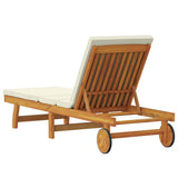 Sun Lounger Brown and Cream 199 x 63 x 85 cm Solid Acacia Wood - Rear View