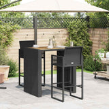 3 Piece Garden Bar Set without Cushions Black Poly Rattan Acacia - Side View