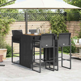 5 Piece Garden Bar Set without Cushions Black Poly Rattan Acacia - Side View