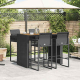 5 Piece Garden Bar Set without Cushions Black Poly Rattan Acacia - Side View