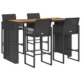 5 Piece Garden Bar Set without Cushions Black Poly Rattan Acacia - Front View