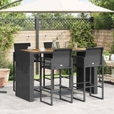 5 Piece Garden Bar Set without Cushions Black Poly Rattan Acacia - Side View