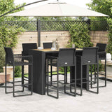 7 Piece Garden Bar Set without Cushions Black Poly Rattan Acacia - Side View