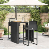 3 Piece Garden Bar Set with Cushions Black Poly Rattan Acacia - Side View