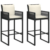 3 Piece Garden Bar Set with Cushions Black Poly Rattan Acacia - 45-Degree Angle