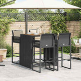 5 Piece Garden Bar Set with Cushions Black Poly Rattan Acacia - Side View