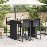 5 Piece Garden Bar Set with Cushions Black Poly Rattan Acacia - Side View