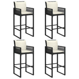 5 Piece Garden Bar Set with Cushions Black Poly Rattan Acacia - 45-Degree Angle