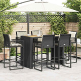 7 Piece Garden Bar Set with Cushions Black Poly Rattan Acacia - Side View