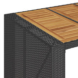 7 Piece Garden Bar Set with Cushions Black Poly Rattan Acacia - Close-Up Angle