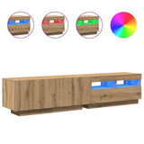 TV Cabinet with LED Lights Artisan Oak 180x35x40 cm Engineered Wood - Front View