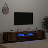 TV Cabinet with LED Lights Old Wood 200x35x40 cm Engineered Wood - Side View