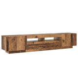 TV Cabinet with LED Lights Old Wood 200x35x40 cm Engineered Wood - Close-Up Angle